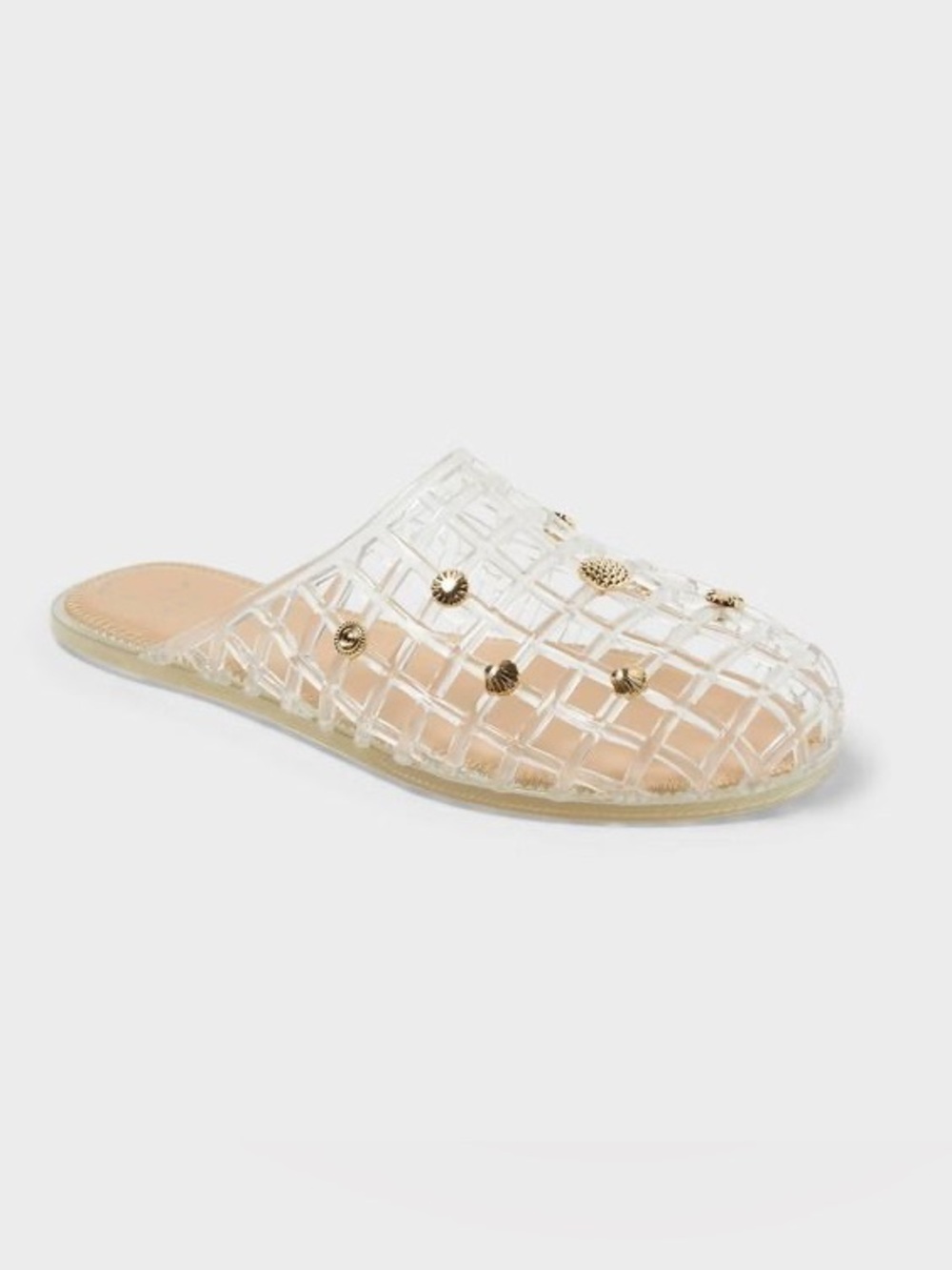 A New Day Clear Mesh Jelly Mule with Seashell Embellishments